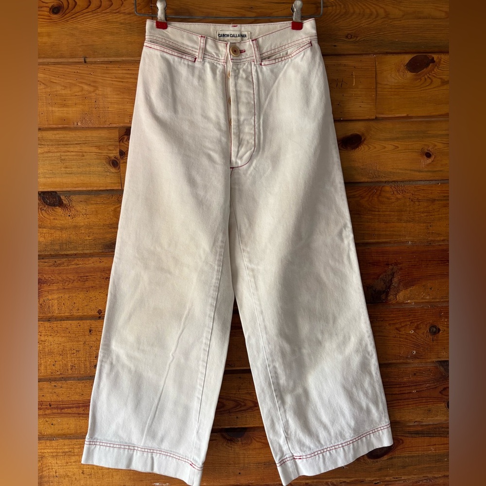 Caron Callahan Wide-Leg Sailor Pant in white denim